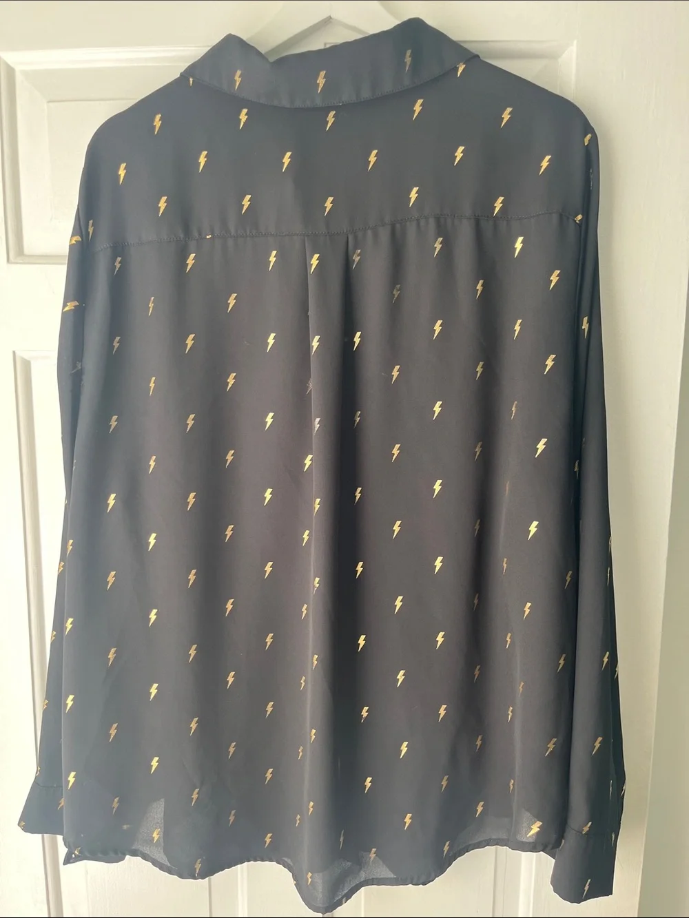 Torrid Black Long Sleeve Blouse with Gold Lightning Bolt Metallic Print